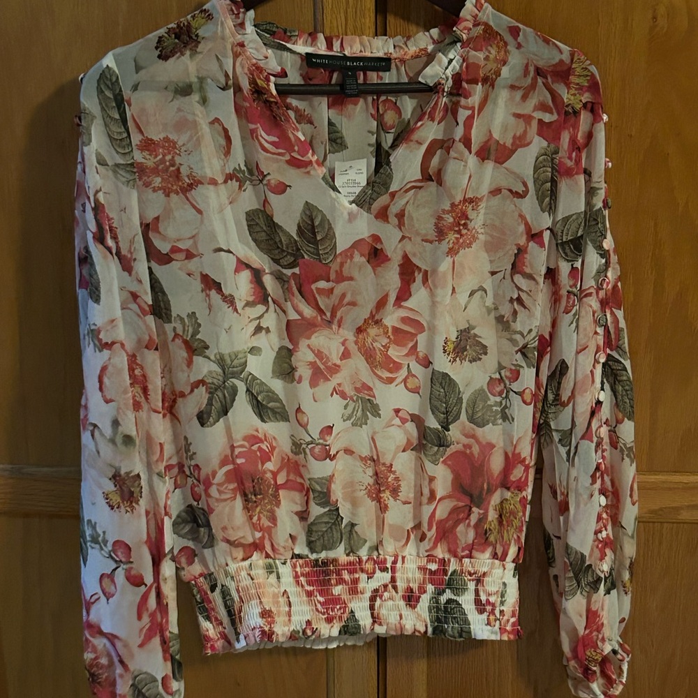 White House Black Market Pink Floral Blouse
